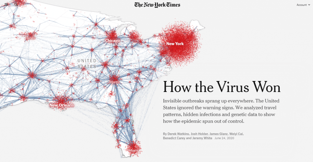Gráfico como o vírus se espalhou nos Estados Unidos